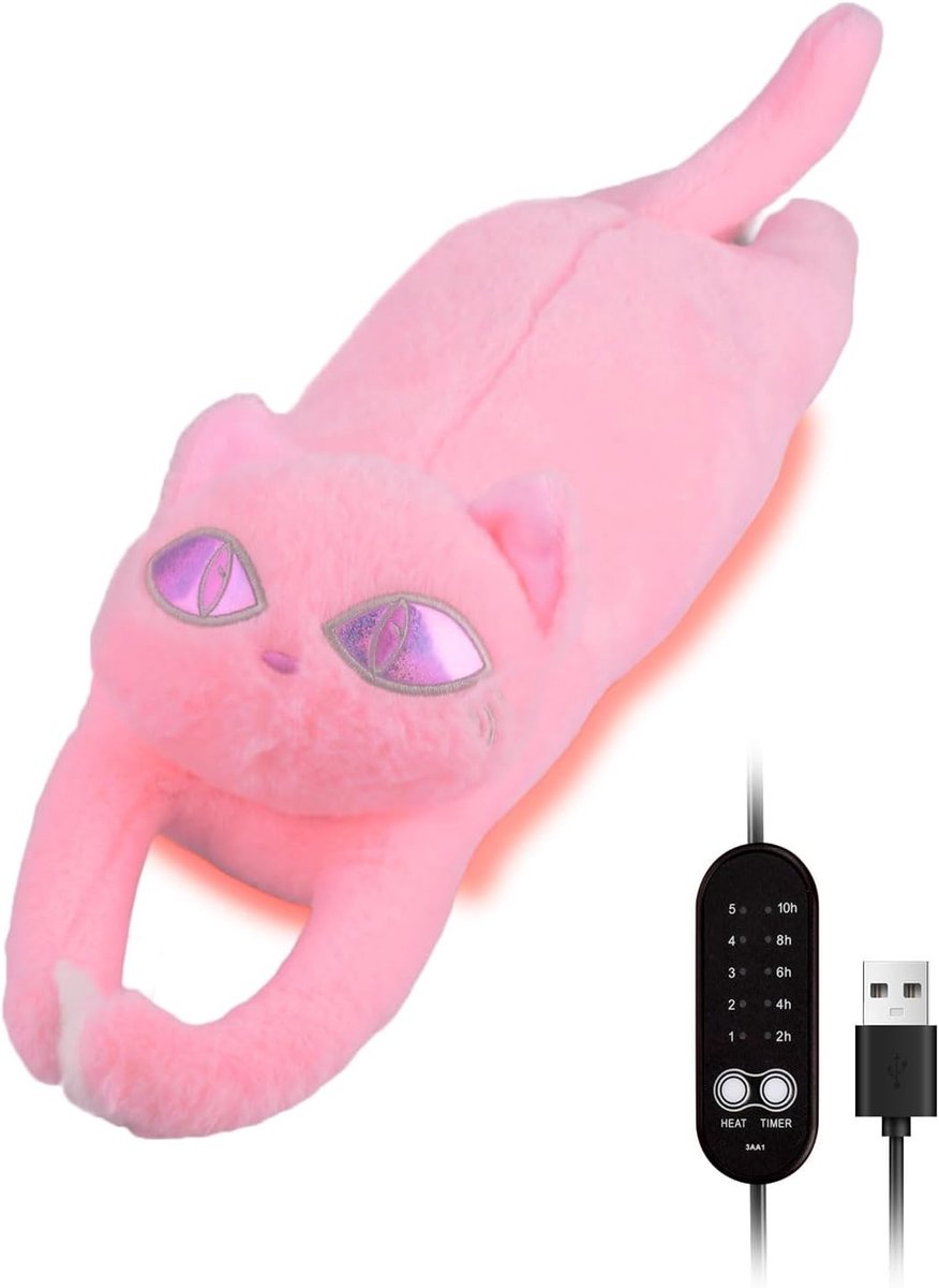 kattenverwarmingsmat voor menstruatiekrampen met USB-voeding, directe warmte, draagbaar verwarmingsmatras, krampverlichting voor vrouwen, rug-, nek- en schouderpijn, kerstcadeau-idee (roze)