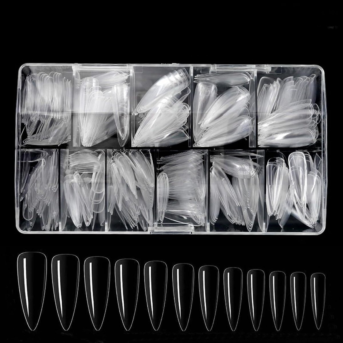500 Stuks Nail Tips for Gel Nails, Coffin Nageltips, Waterdruppel Nageltips, Lange Kunstnageltips, 11 Sizes, Met doos, Kunstmatige Valse Nageltips voor Salons & DIY Nail Art