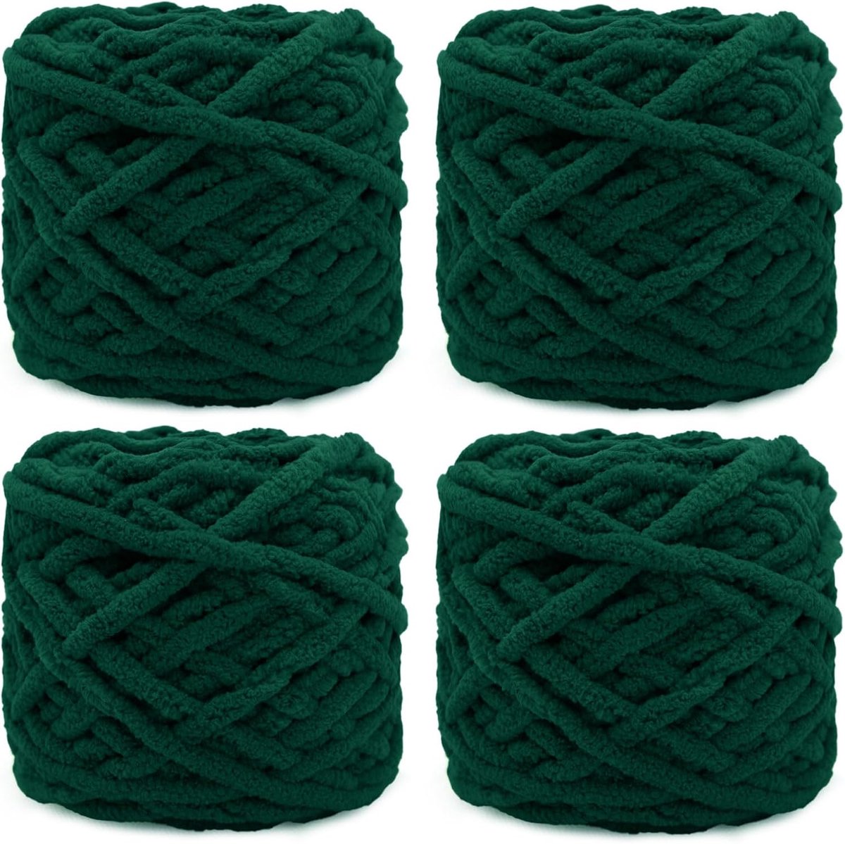 Gebreide Wollen bol, 4 x 100 g, Dikke Wolbol voor Naalden 7-8 mm, Dikke Haakwol, Ideaal Voor Het Breien van Mutsen, Sjaals, Truien en Pantoffels (Donkergroen)