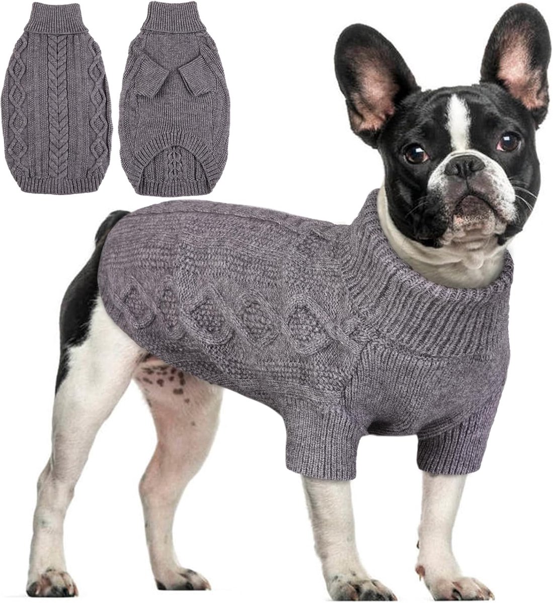 Truien voor Middelgrote Honden, Warme Huisdierkleding Outfit voor Winter Buiten, Zachte Trui Dikke Jas voor Bichon Frisé, Shih Tzu, Grijs M