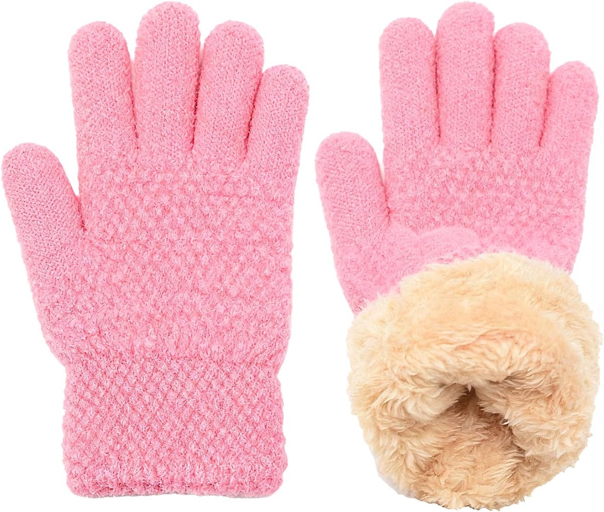 Handschoenen voor kinderen, warme fleecehandschoenen met dikke voering voor jongens en meisjes (3-10 jaar), elastische gebreide handschoenen