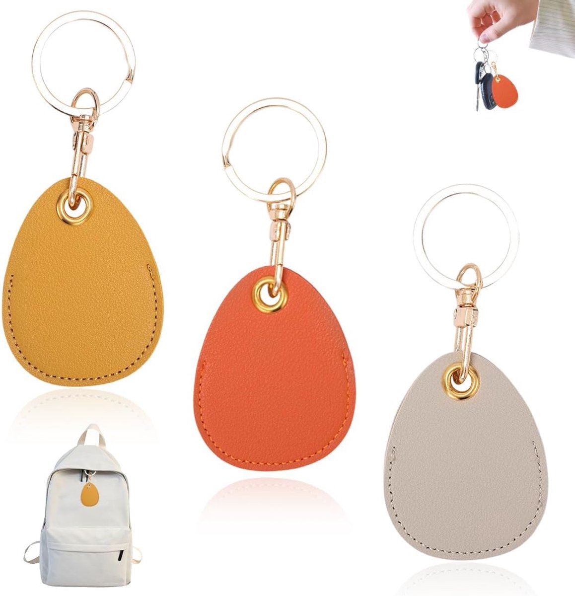 3 stuks beschermhoes, lederen sleutelring, beschermhoes, compatibel met lederen sleutelring voor A-dag, mini A-pple case, lederen hoes, sleutelhanger, case (oranje, geel, grijs)