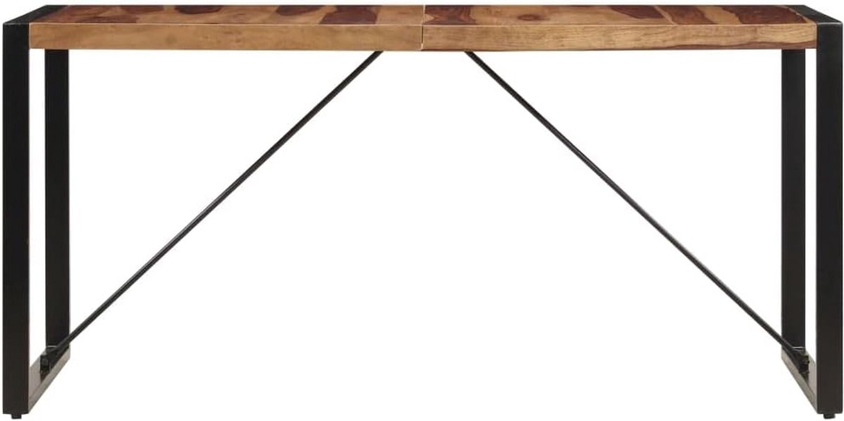 Eettafel, 140 x 70 x 75 cm, van massief acaciahout in industriële stijl met gepoedercoate stalen poten, stabiele houten tafel voor keuken en eetkamer, retro design