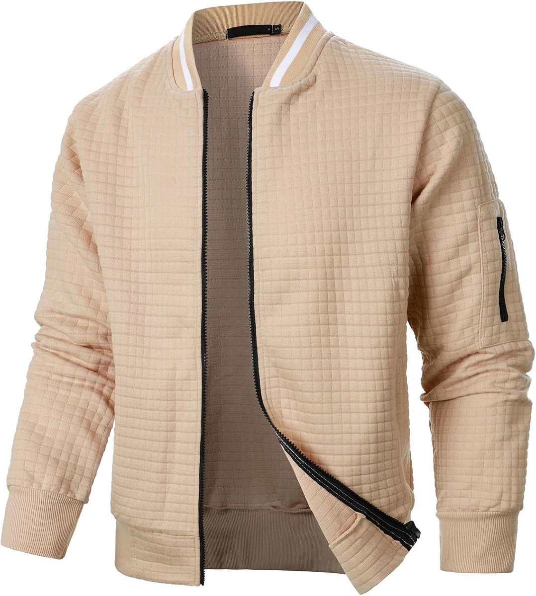 Jas met lange mouwen voor heren, effen, vierkant, geruit, ritssluiting, sweatshirt, herfst en winter