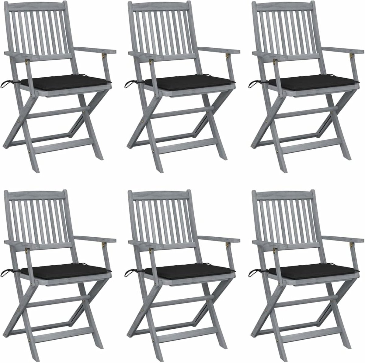 Inklapbare tuinstoelen, 6 stuks, met zitkussen, eetstoelen, klapstoelen, terrasstoelen, tuinmeubelen, tuinstoel, houten stoel, ideaal voor balkon, tuin, terras, massief hout acacia