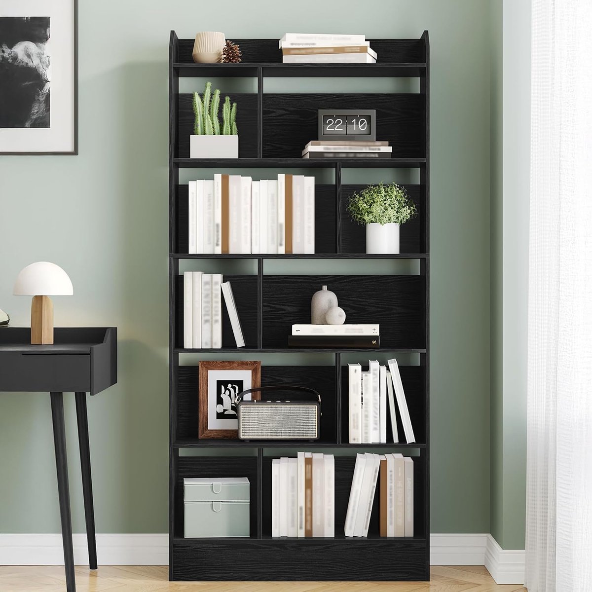 Boekenkast, Boekenkast met 6 Vakken, Opbergplank, Staande Plank, voor Woonkamer, Kantoor, Slaapkamer, 24 x 80 x 170 cm, Zwart BC22804X