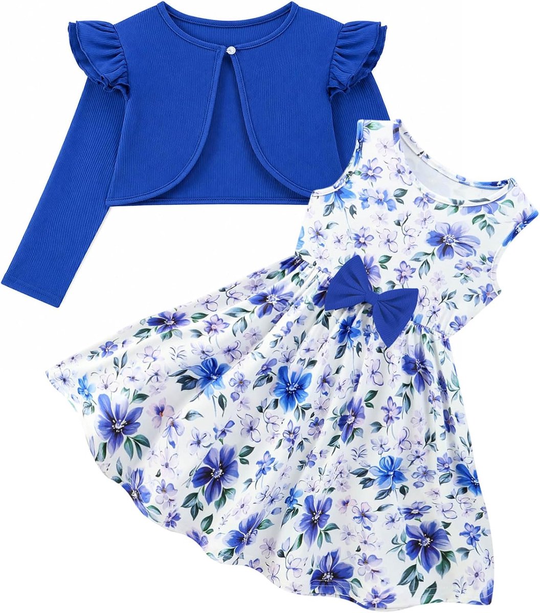 Meisjes Jurk en Vest Set Bloemen Mouwloze Jurken voor 1-7T