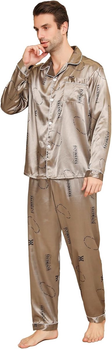 Pyjamaset voor heren, opvouwbare halslijn, lange mouwen en lange broek, losse pasvorm, huiskleding voor grote jongens, een verscheidenheid aan kleuren en specificaties zijn