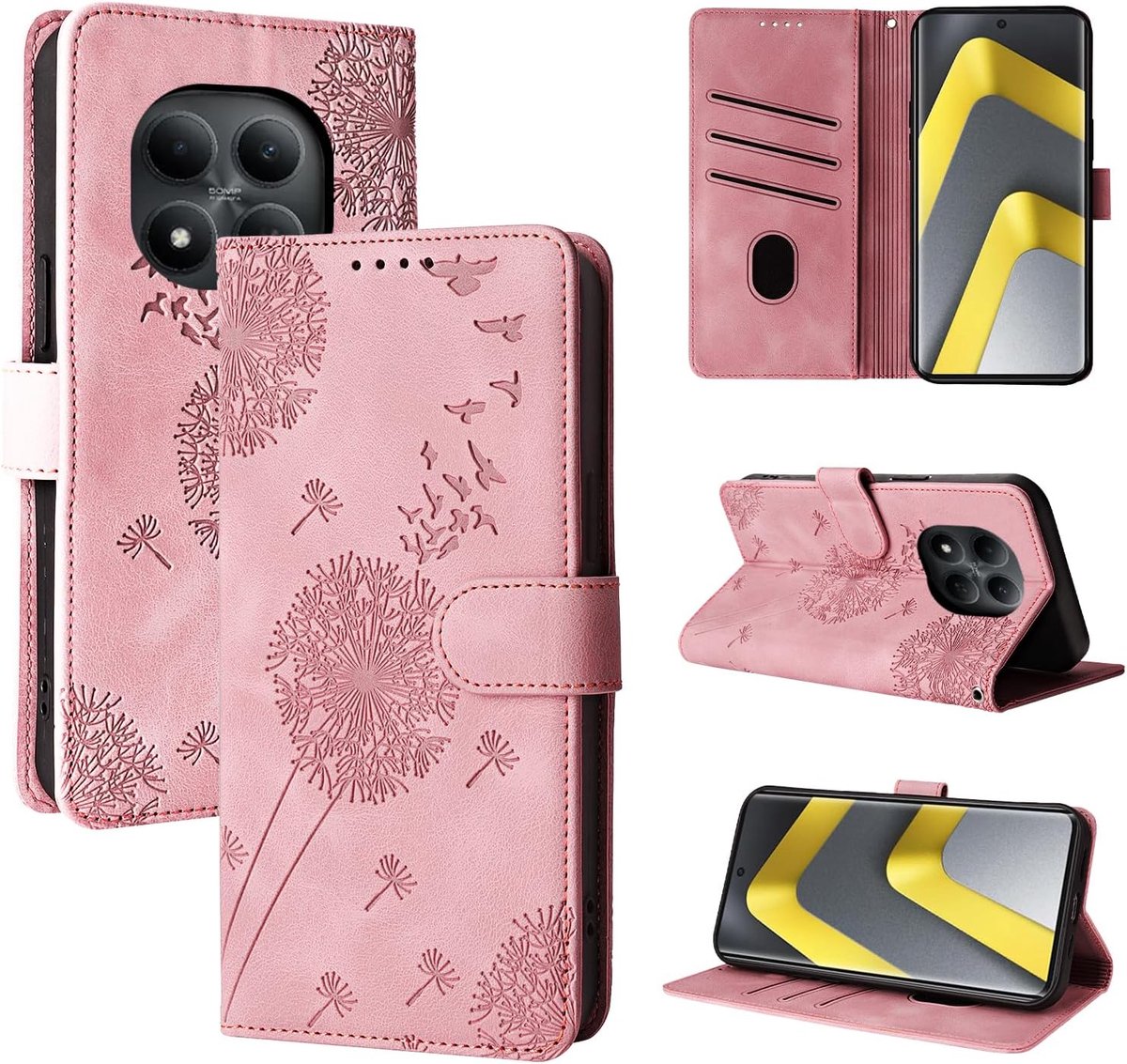 Telefoonhoesje voor Xiaomi Poco M8 Pro 5G, paardenbloem, PU-leer, flipcase, portefeuille, tasje, magnetische telefoonhoes voor Xiaomi Poco M8 Pro 5G, roségoud