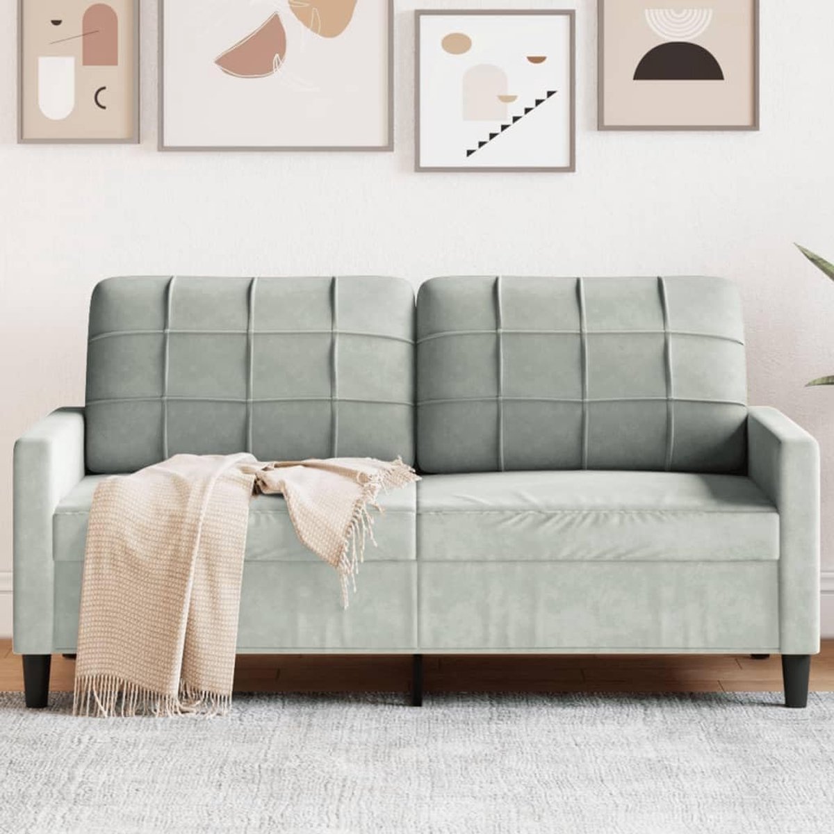 2-zitsbank lichtgrijs 140 cm fluwelen sofa cm met metalen frame en dik gevoerde zittingen
