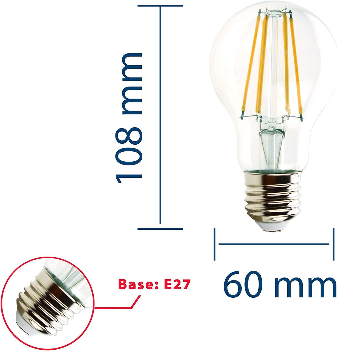A60-druppels, 8 W/1055 lm, E27-fitting, 2700 K.