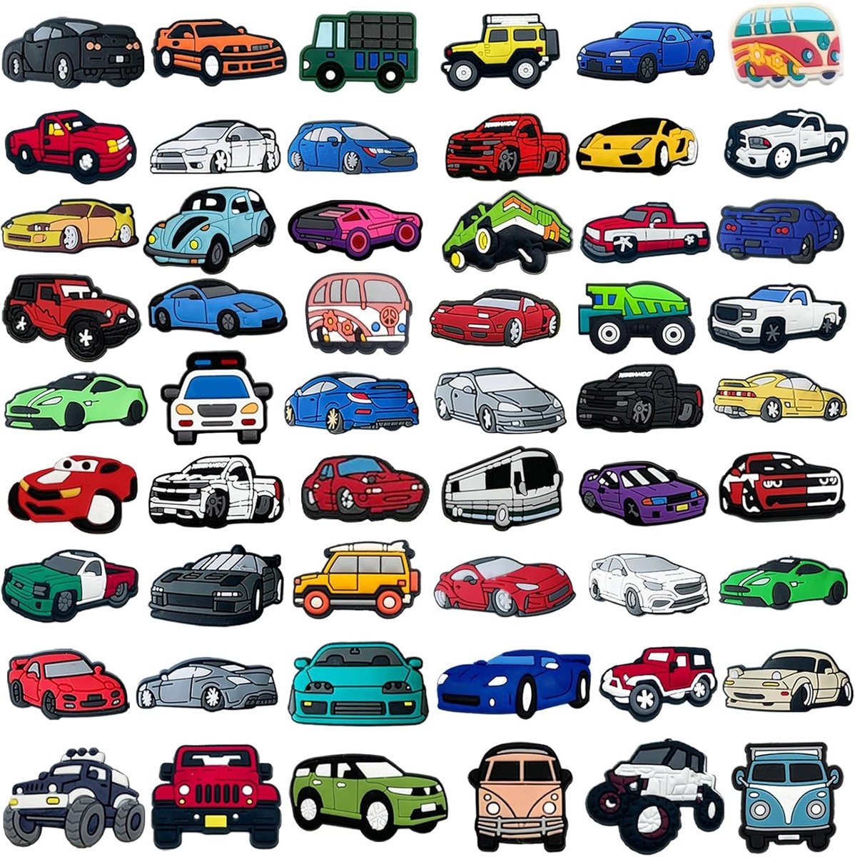 Bedels, PVC schoendecoratie bedels, cartoon auto's klomp bedels, schoenaccessoires compatibel voor Crocs voor jongens, meisjes, kinderen, tieners