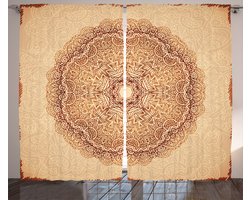 ABAKUHAUS Mandala Gordijnen, Mystical Meditative Inner Bord Stijl Motief met Repeating Lijnen, 2-delige gordijnset voor woonkamer en slaapka