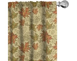 ABAKUHAUS Herfst Herfst Gordijnen, Grunge Esdoorn Bladeren met Seizoensgebonden Kleuren Thanksgiving met thema Tekening Stijl, 2-delige raam