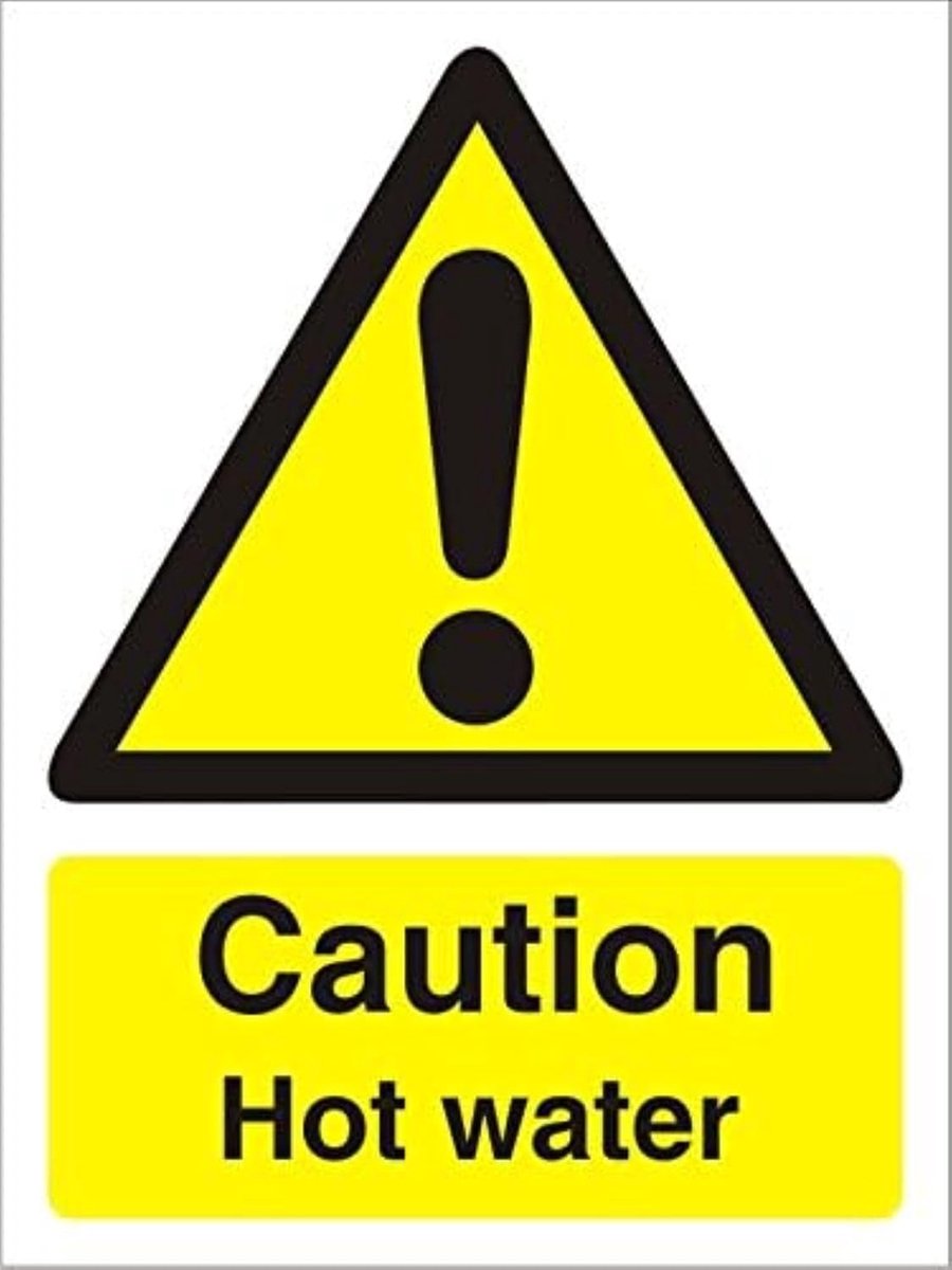 Voorzichtigheid warm water teken, 50mm x 75mm (Pack van 5) - Zelfklevend Vinyl