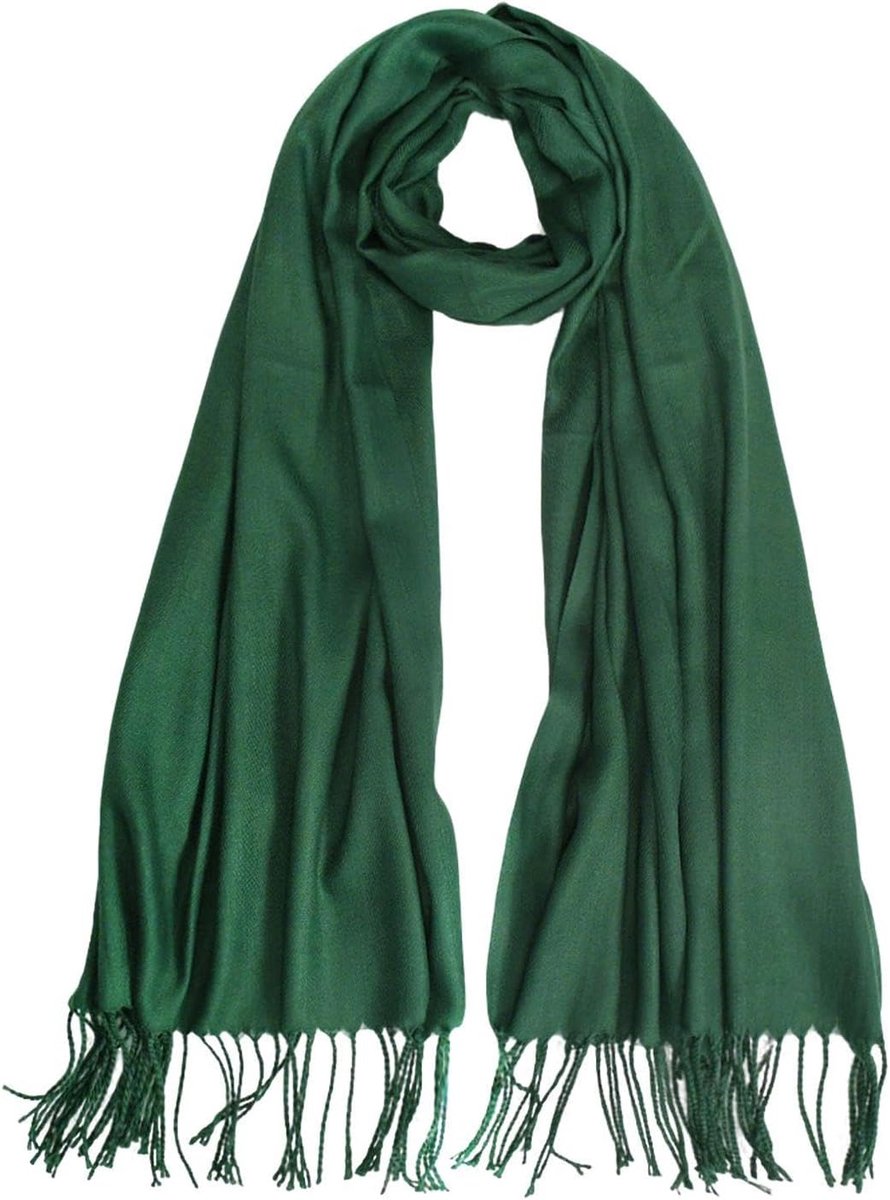 Sjaal met franjes 1 stuk, lange sjaal, warme sjaal, zachte sjaal, damessjaal, kledingaccessoires, Donker Groen, M