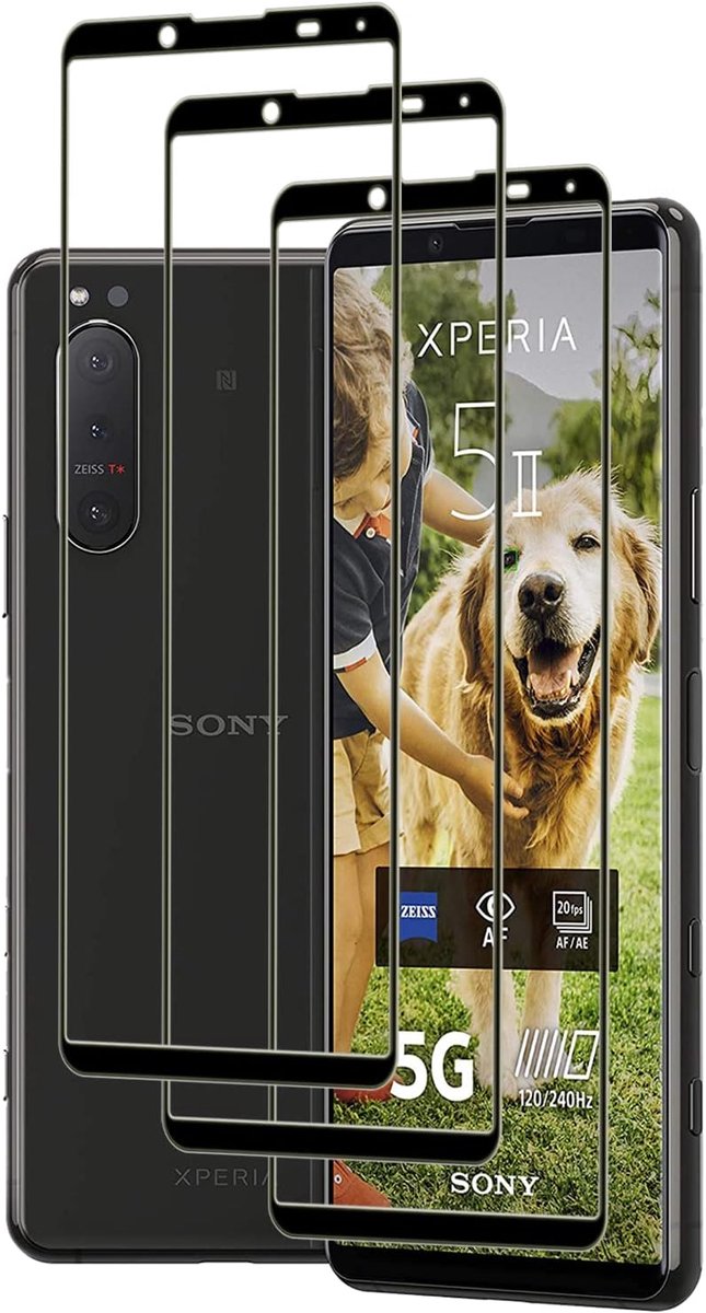 [Set van 3 screenprotectors compatibel met Sony Xperia 5 II, pantserglas, 9H hardheid, gehard glas, anti-krassen, anti-belletjes, HD helder, voor Sony Xperia 5 II