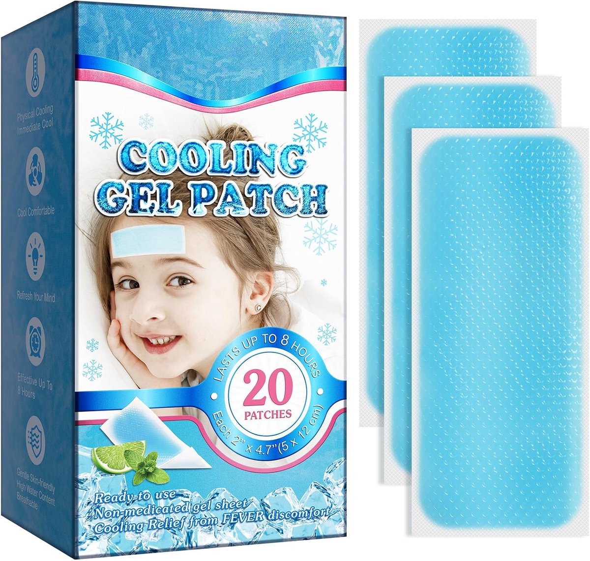 20 vellen koortspatches voor kinderen - koelgelpatches voor warm weer voor volwassenen - hoofdpijnpleisters - voorhoofdkoorts koele pads - koeling en pijnverlichting