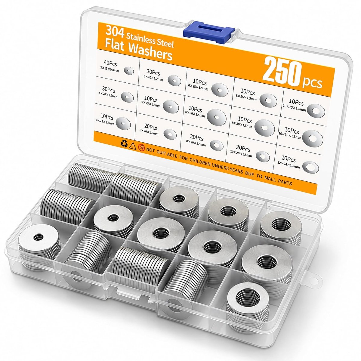 Set van 250 ringen,carrosserieringen,15 maten M3-M12