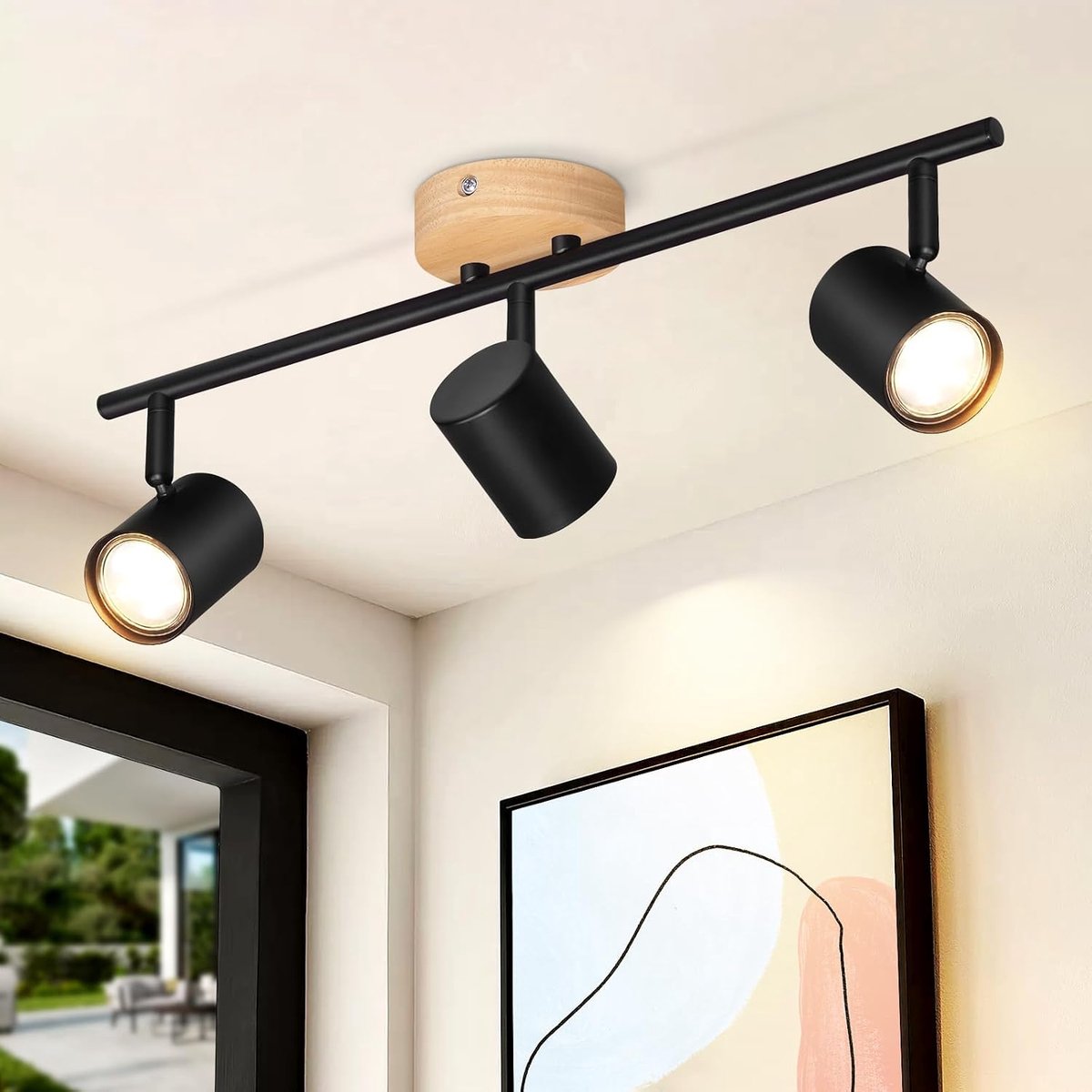 Plafondspot 3-vlam - houten plafondlamp GU10, draaibaar,