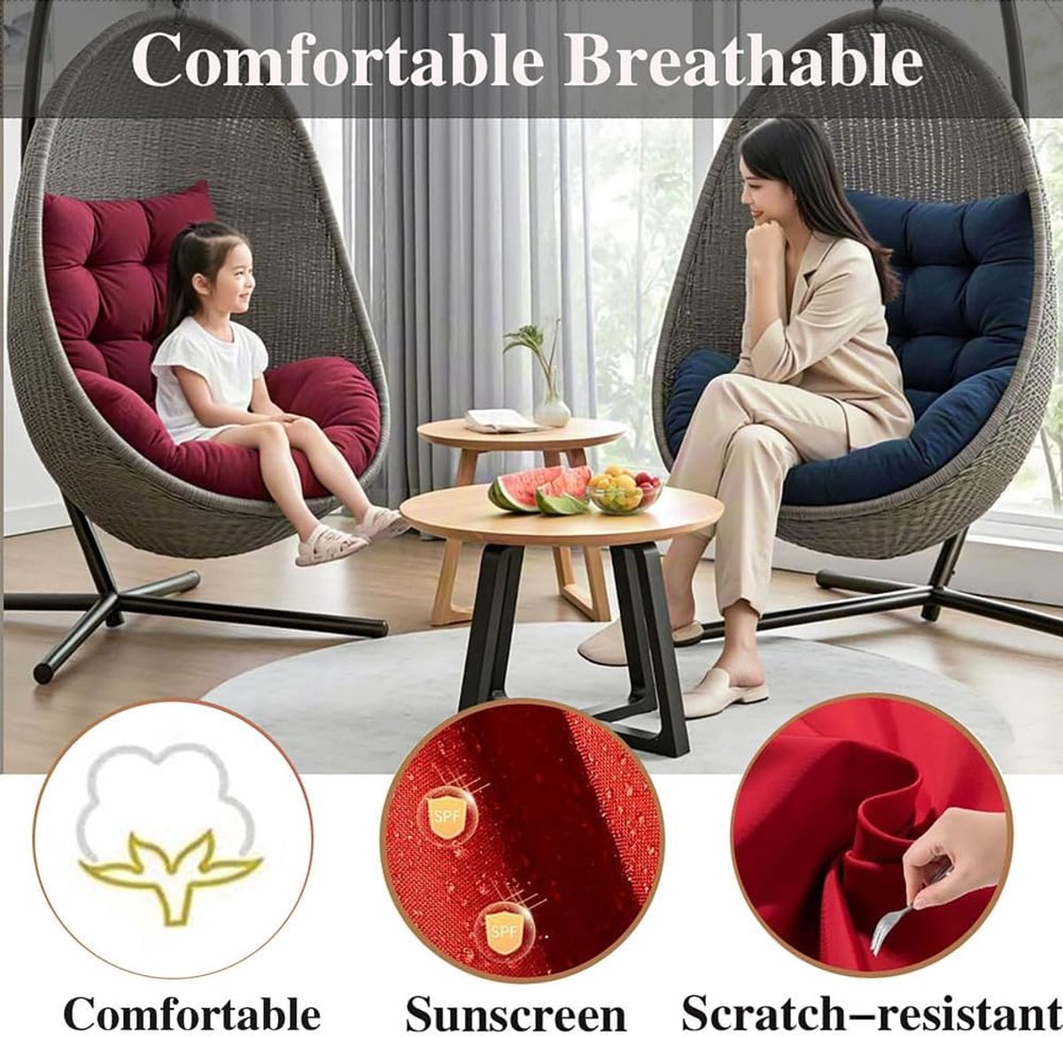 Generisch Hängesessel-Kissen, Schaukelsessel-Kissen Indoor Sitzkissen Garten Polster Auflage für Hängeschaukel Hängekorb Waschbar Schaukelstuhl Dicke Hängestuhl Sitzauflage,Wine red
