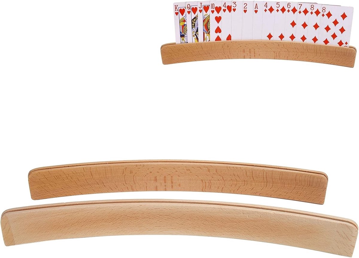 Houten Gebogen Speelkaartenhouder, 2 Stuks, Professionele Kaartspel Organizer voor Kinderen en Jongeren, Ideaal voor Poker en Bordspellen