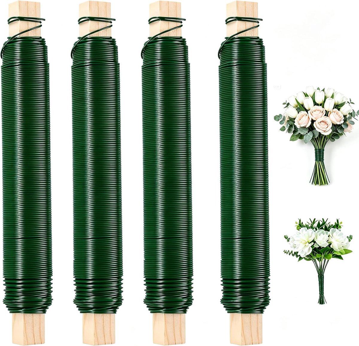 groen, 0,65 mm, 4 rollen x 40 m, verzinkt bloemendraad, flexibel binddraad voor tuinplanten, tuindraad voor adventskrans, binden van bloemen