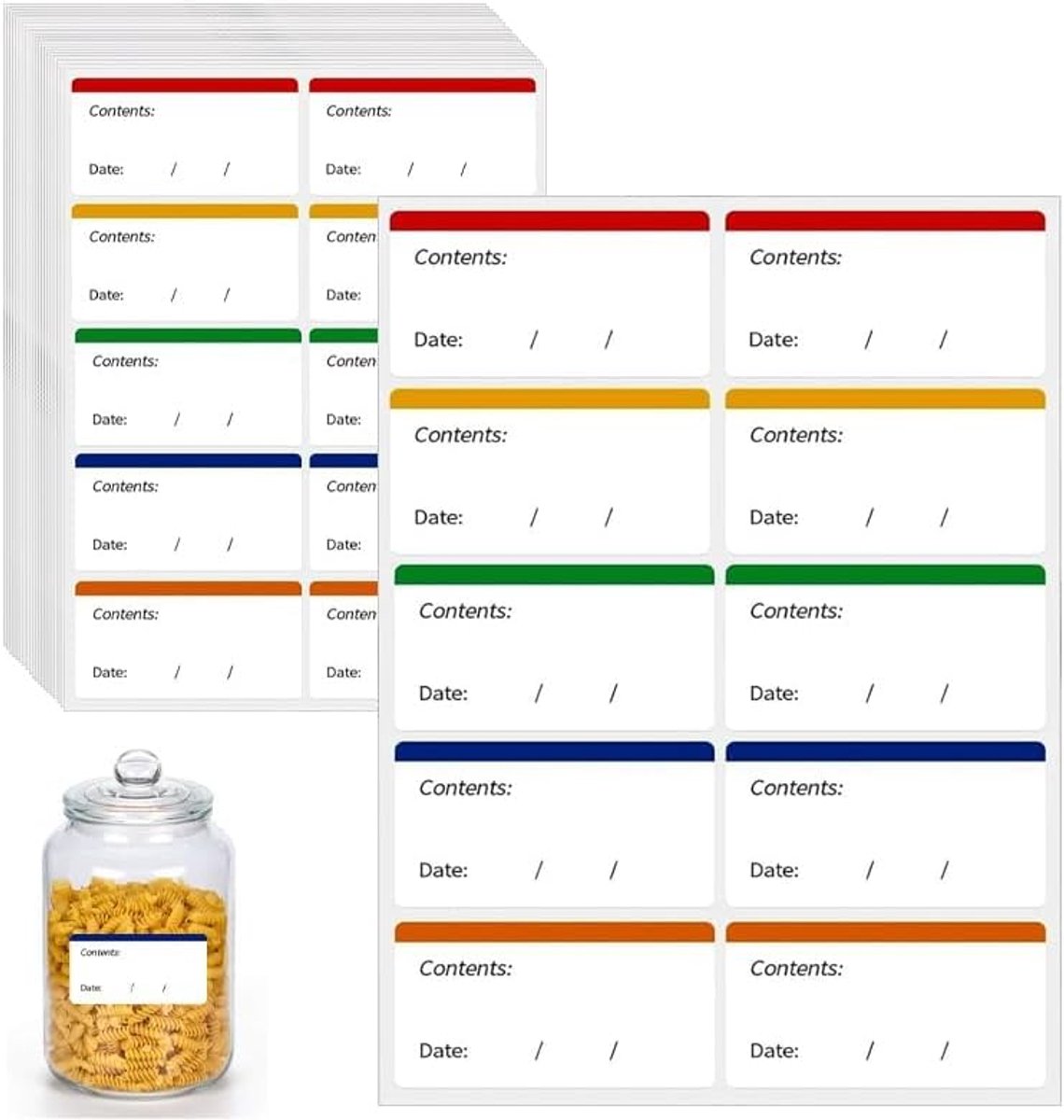Zelfklevend, verwijderbaar, 360 stuks voorraadetiketten, verschillende kleuren, beschrijfbare stickers voor diepvriesgoed, jampotten, keuken en huishouden (6 x 3 cm)