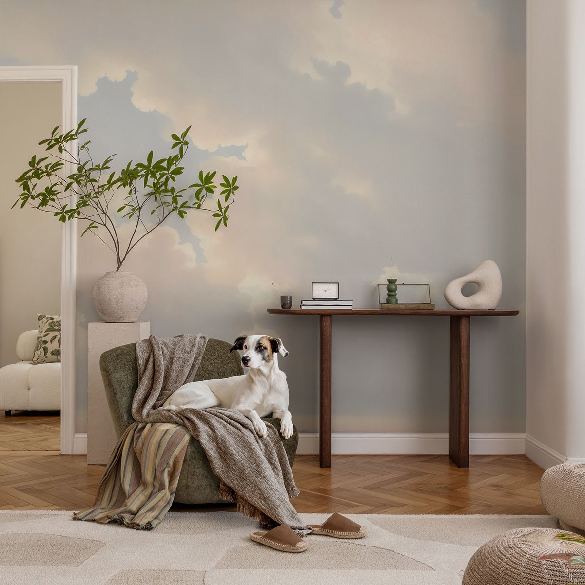 Coloray Vliesbehang - Wit Snellijm Behang - 104x70 cm - Pastelkleurige Hemel Fotobehang Vlies - Hal behang Landschappen - Muurschildering - Woonkamer behang