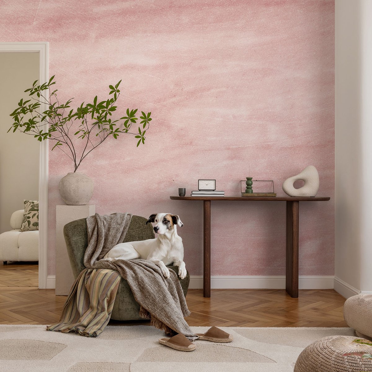 Coloray Vliesbehang - Roze Snellijm Behang - 104x70 cm - Marmerpatroon Muurschildering - Gang behang Bloemen En Planten - Fotobehang Vlies - Gang behang
