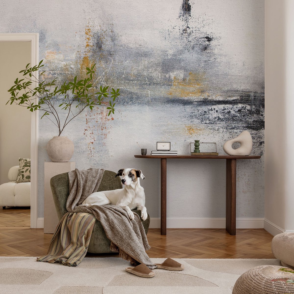 Coloray Vliesbehang - Wit Snellijm Behang - 104x70 cm - Harmonieuze Abstractie Muurschildering - Slaapkamer behang Abstractie - Fotobehang Vlies - Slaapkamer behang