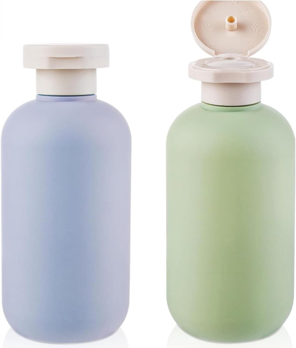 2 stuks (200 ml), lekvrije reisflessen met klapsluiting, navulbare knijpflessen voor shampoo, crème en lotion, groen + blauw, reisaccessoires, handbagage