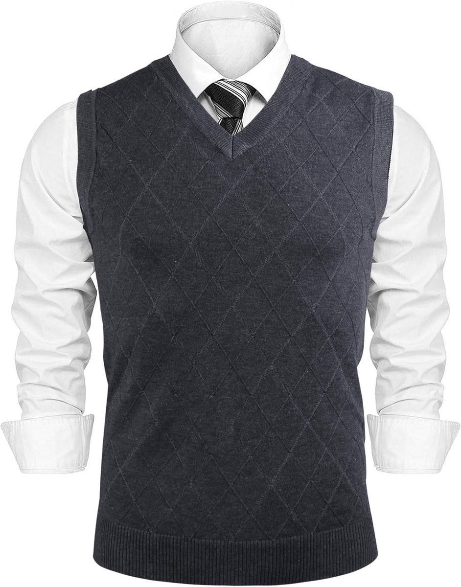 Pullunder voor heren vest heren gebreid vest mouwloos regular fit V-hals effen