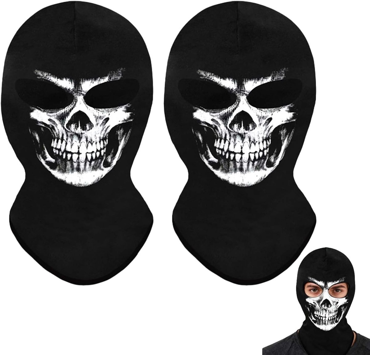 gezichtsmasker motorfiets outdoor uniseks | 2 stuks ademend elastisch ijszijde skeletprint | lente zomer beschermende balaclava voor sport festival cosplay