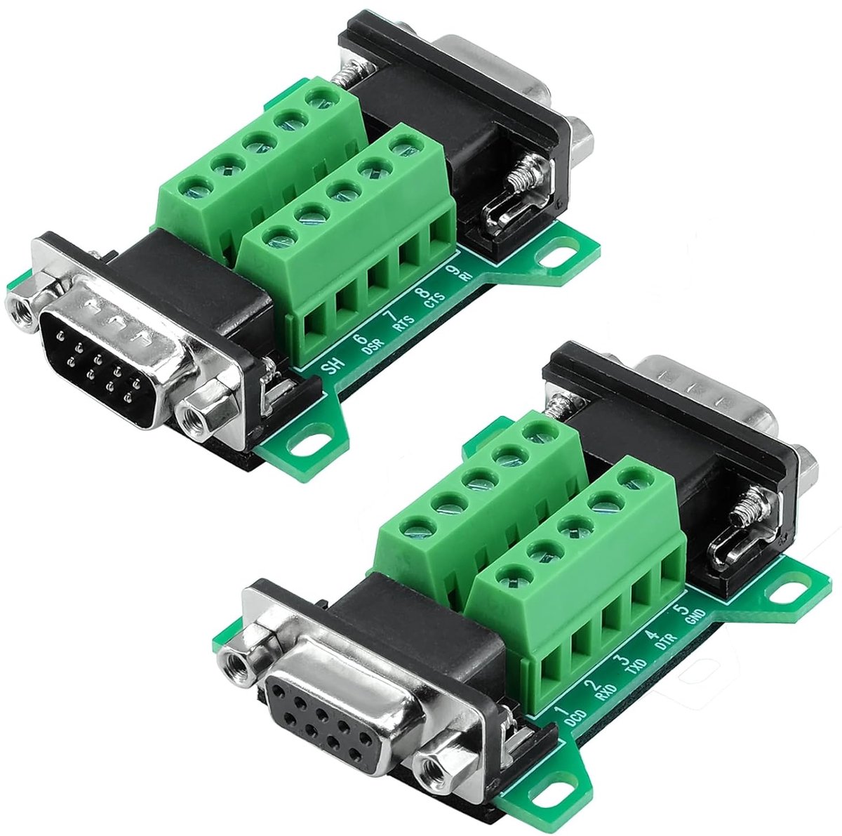 2 stuks DB9 genderstekker naar bus, breakout board, RS232 D-SUB serieel naar 9-polige poort