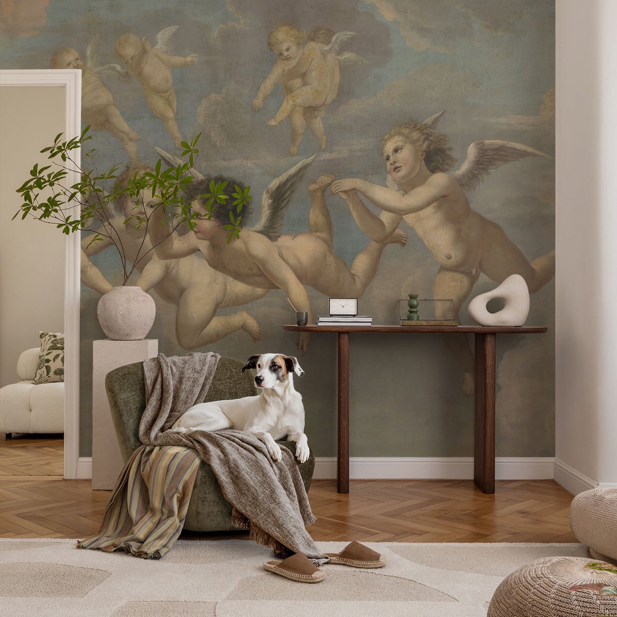 Coloray Vliesbehang - Bruin Snellijm Behang - 104x70 cm - Engelachtige Figuren Fotobehang Vlies - Woonkamer behang Deel - Muurschildering - Woonkamer behang