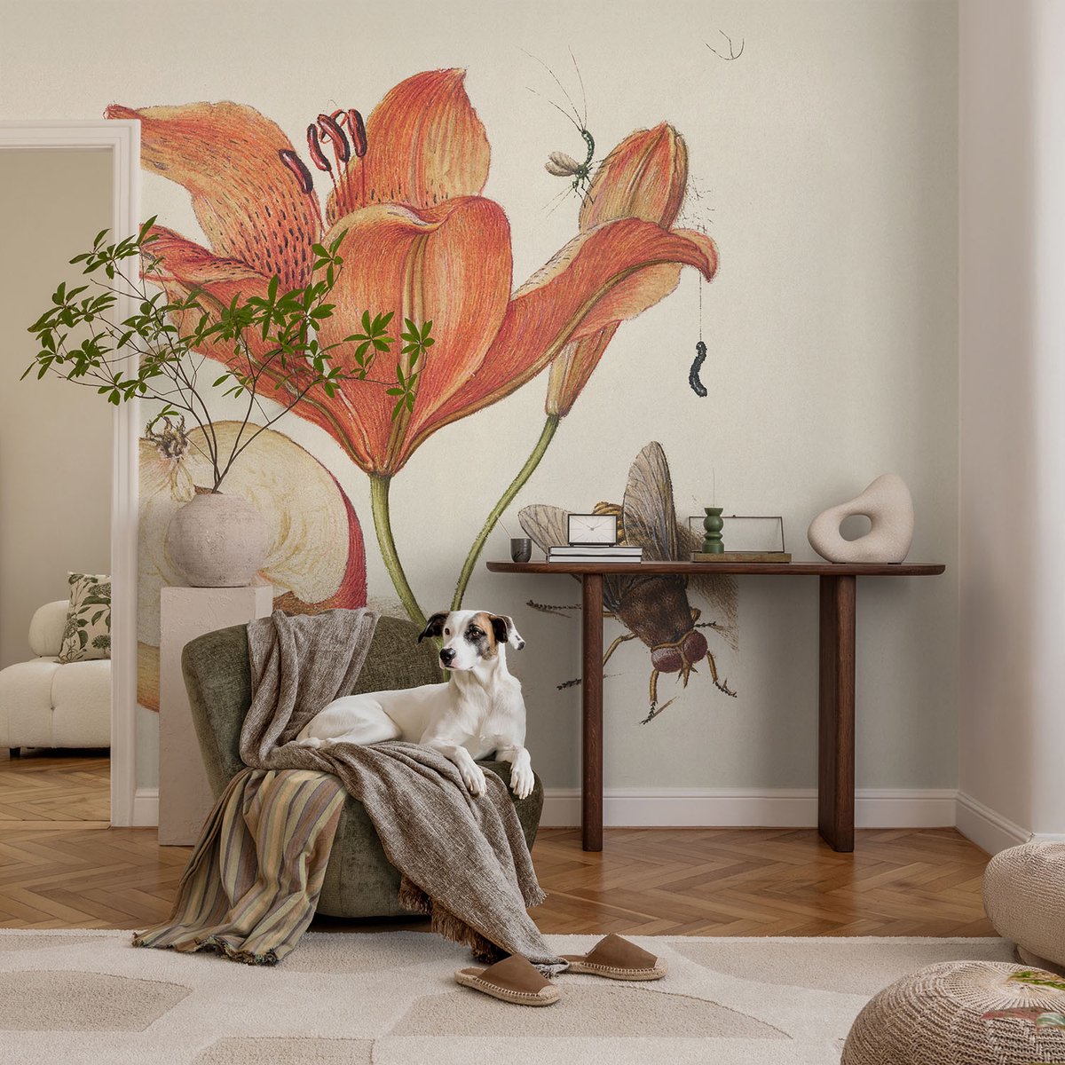 Coloray Vliesbehang - Romig Snellijm Behang - 104x70 cm - Botanische Illustratie Fotobehang Vlies - Hal behang Bloemen En Planten - Muurschildering - Hal behang