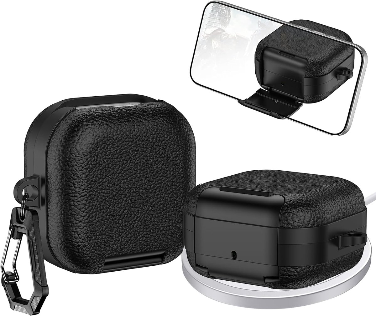 Hoesje voor Samsung Galaxy Buds 3 Pro met Karabijnhaak PWZ Zwart