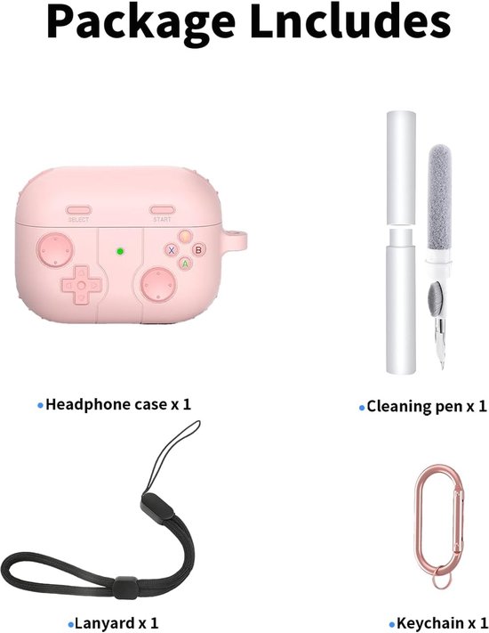 Hoes voor Apple AirPods Pro 3/Pro3 oordopjes, schokbestendig, toergy waterdicht, zacht en duurzaam, met koord, sleutelhanger en reinigingstool (roze) — afbeelding 4