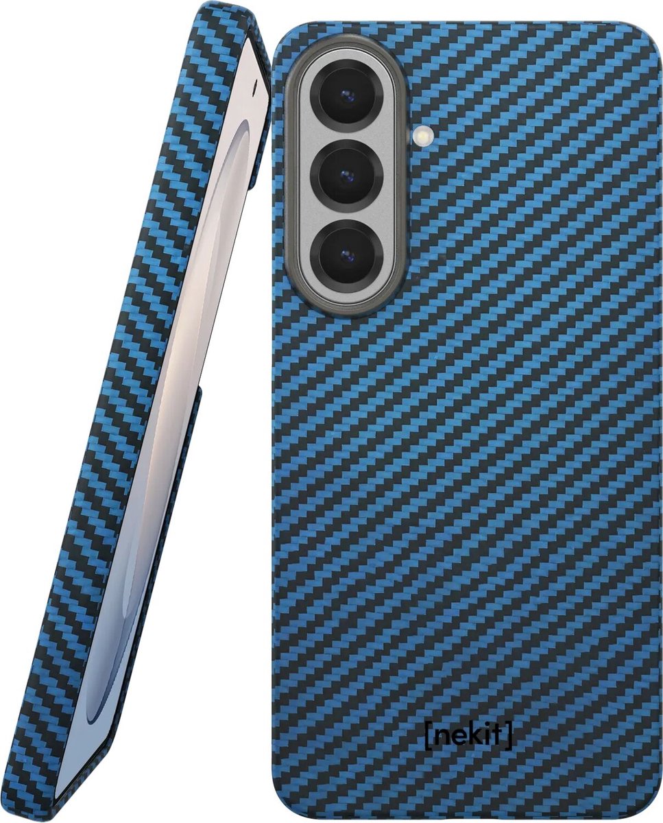 NEKIT Fiber Hoesje Geschikt voor Samsung Galaxy S26 FE - Compatibel met MagSafe en Qi2 - High-Tech Kevlar - Back Cover Ultra Dun - Blauw