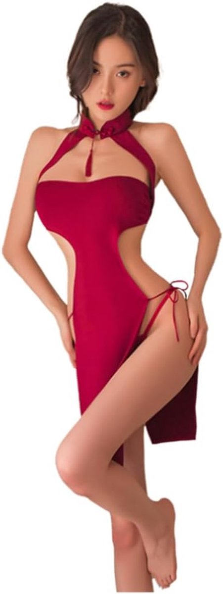 Sexy Fluwelen Cheongsam Chinese Satijn Split Strakke Mini Jurk Ondergoed