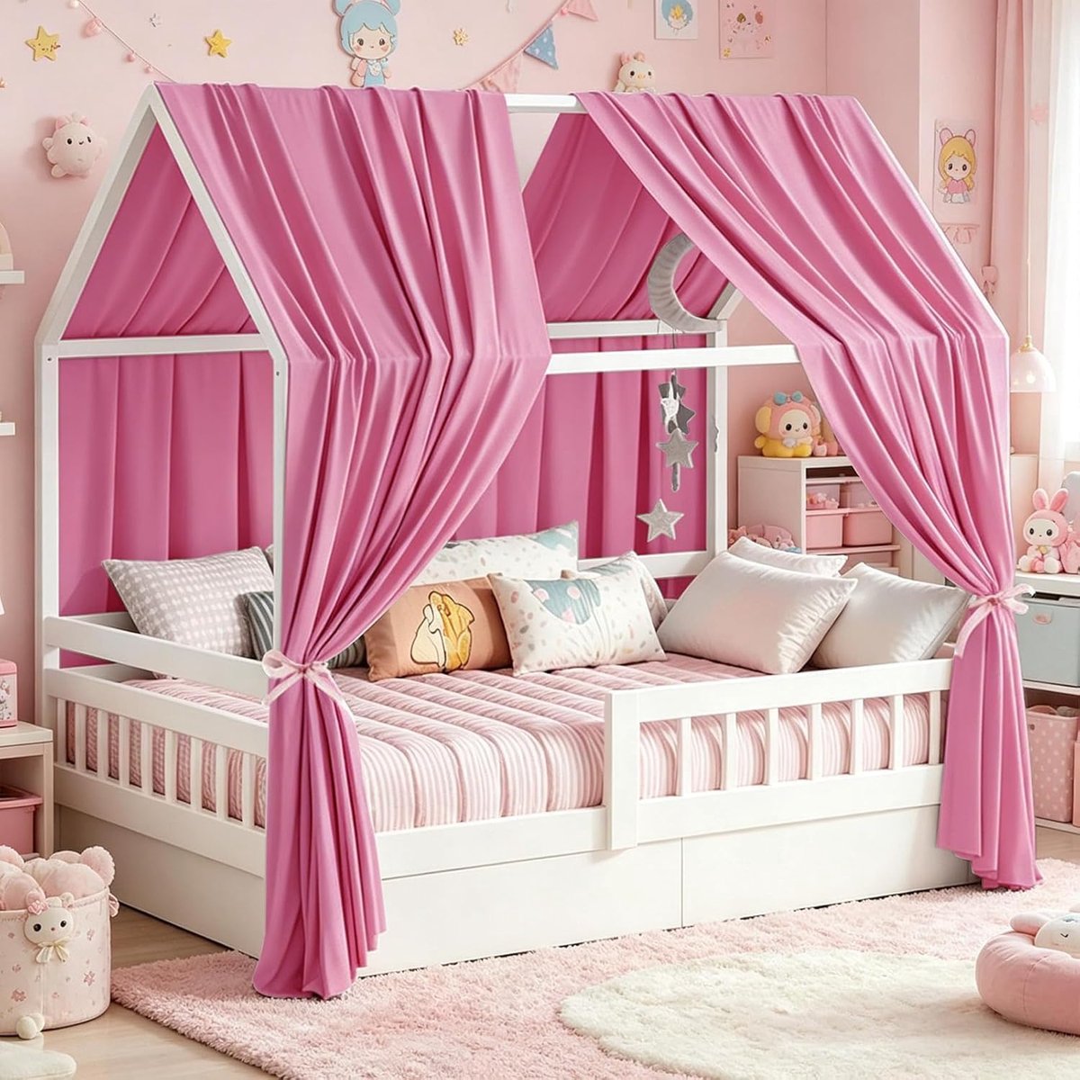Huisbedhemel, 2 stuks, 350 x 135 cm, hemelbedgordijnen voor meisjes en jongens, kinderbed, baldakijn, kinderkamer decoratie