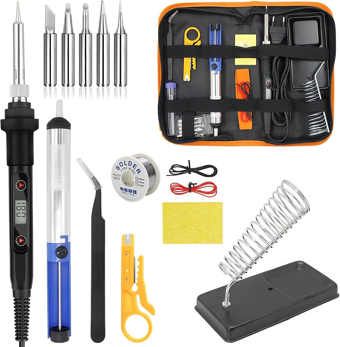Tin-soldeerbout kit 80 W met instelbaar lcd-display 180-500 °C, 15-in-1 soldeerbout met lcd-temperatuurweergave, geschikt voor elektronische reparaties