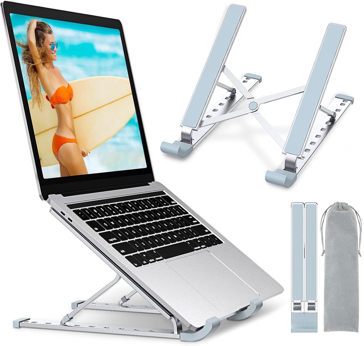 Koelstandaard voor laptop van aluminium, 9 niveaus verstelbaar, compatibel met MacBook Pro Air, iPad, Dell en laptops van 10 tot 15,6 inch