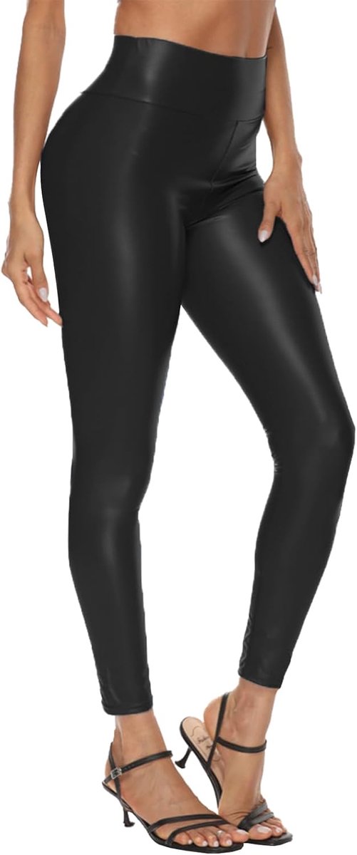 Leggings dames hoge taille kunstlederen broek dames zwart stretch lederen broek panty leggings stretchbroek