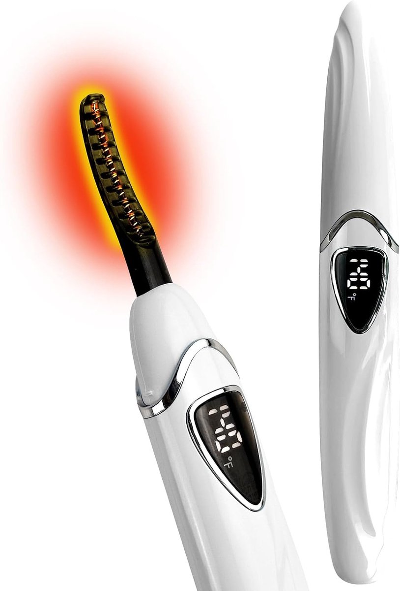 Verwarmde wimpertang, nauwkeurige temperatuurregeling, intelligente automatische uitschakeling voor natuurlijke make-up en langdurige krullen (wit + zilver)