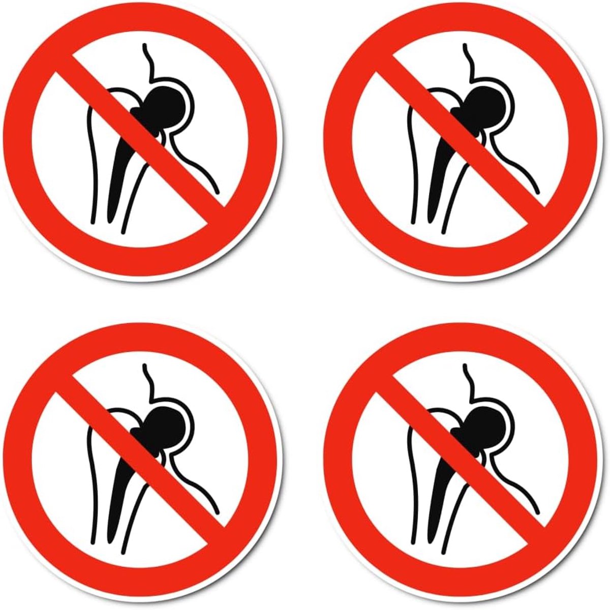 Toegang voor personen met metalen implantaten P014 - DIN EN ISO 7010 / ASR A1.3 - Stickers: Ø 10 cm, 4 stuks
