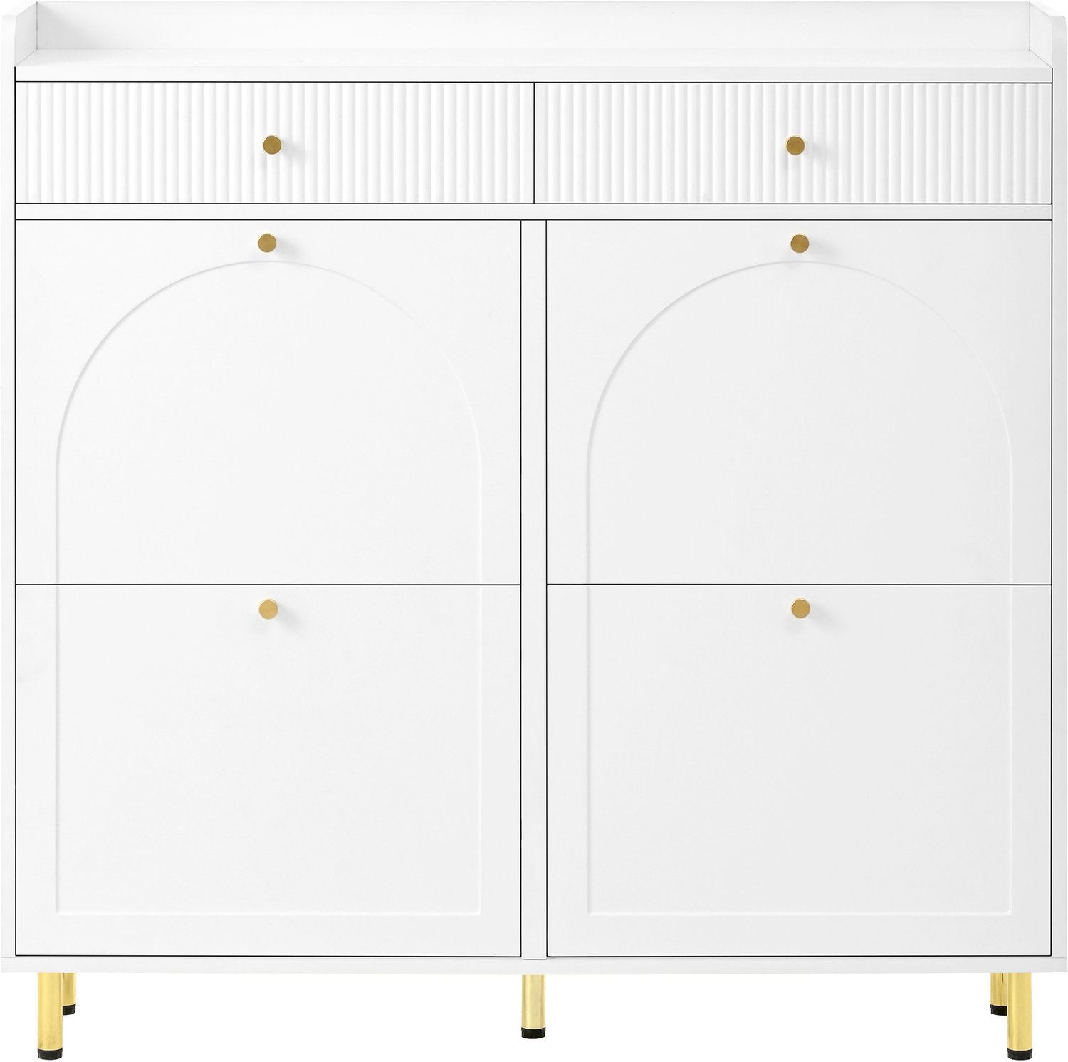 SONNENH Witte schoenenkast met 4 kleppen, 2 laden en metalen grepen - 106,5 x 25 x 105,5 cm