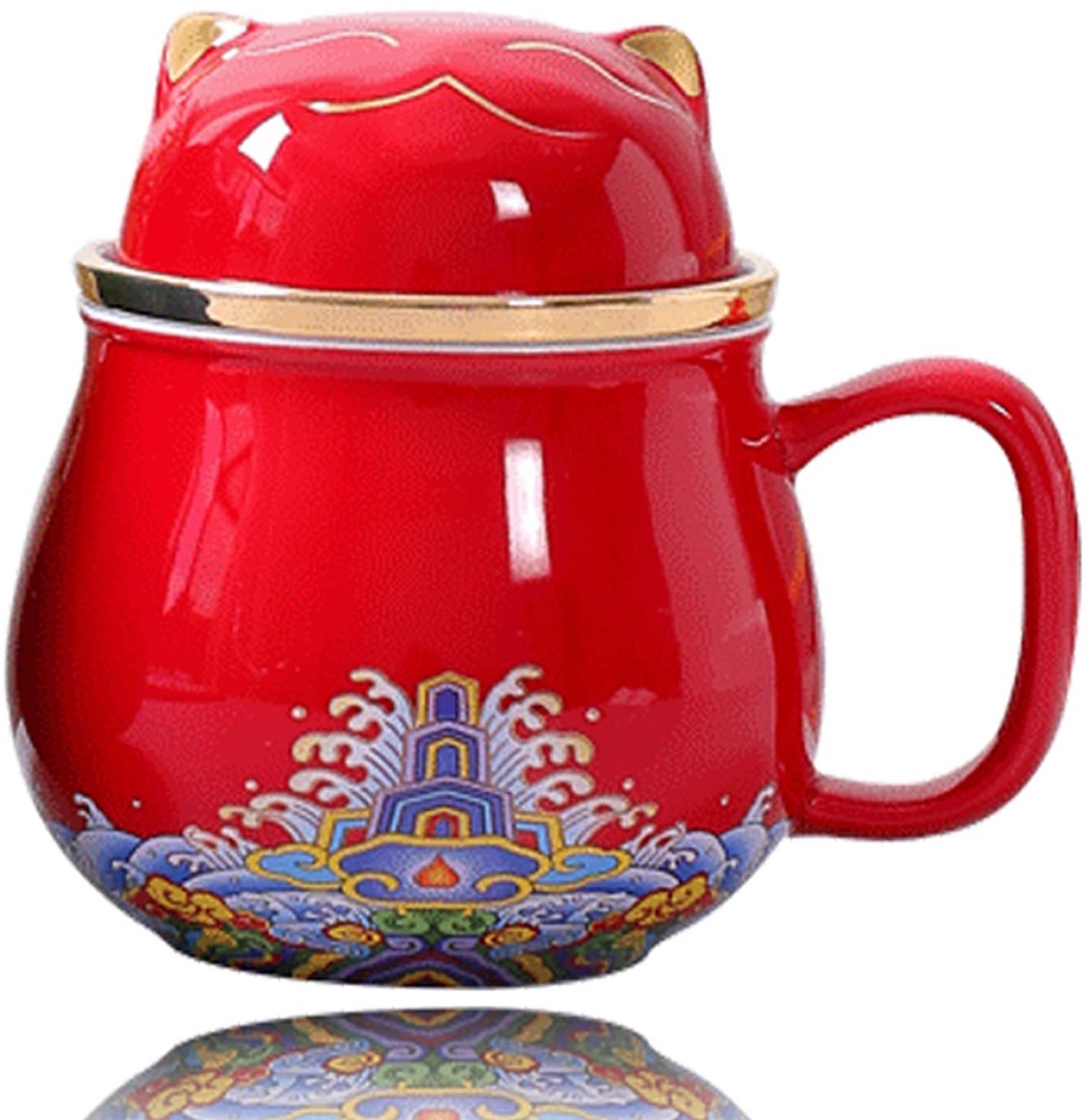Famanu – Theemok met theezeef en deksel, keramisch, 300 ml, geschikt voor thee en koffie