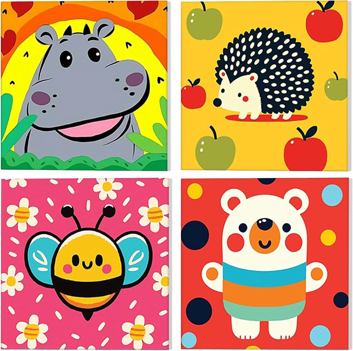 Verf op nummer set van 4 - ingelijste schilderijen - schattige dieren - creatief voor volwassenen - Vemera